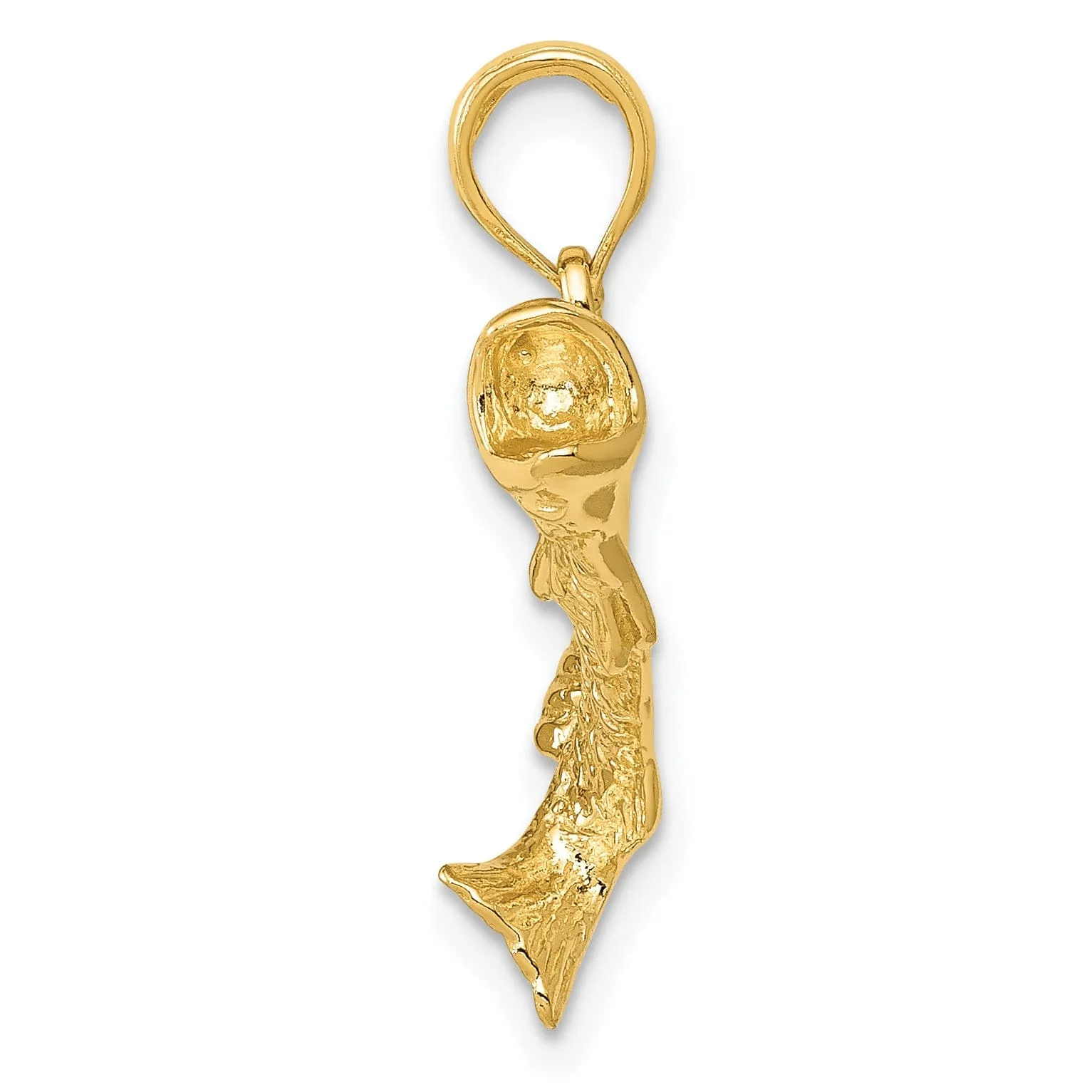 14k Yellow Gold Solid Polished Textured Finish Bass Fish Jumping Charm Pendant