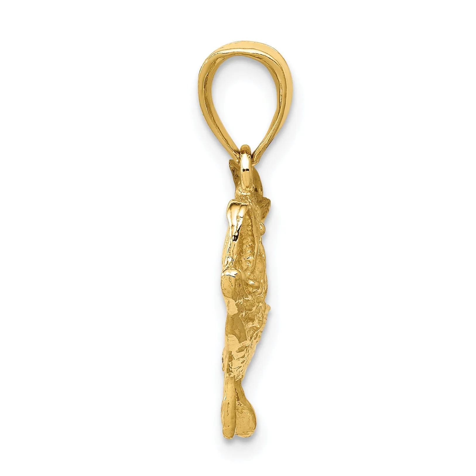 14k Yellow Gold Solid Polished Textured Finish Open Back Bass Fish Charm Pendant