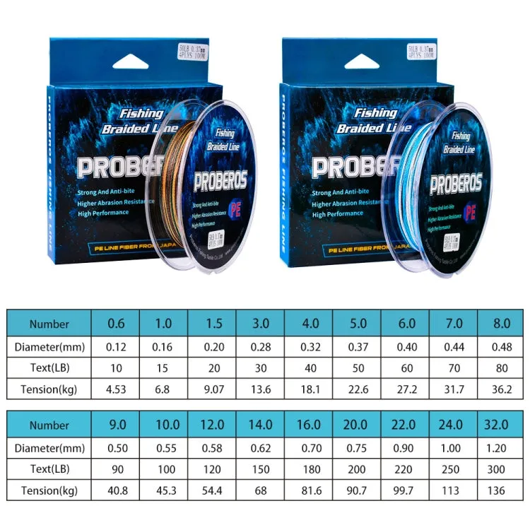 2 PCS PROBEROS 4 Edits 100M Strong Horse Fish Line, Line number: 1.5 / 20LB(Blue)