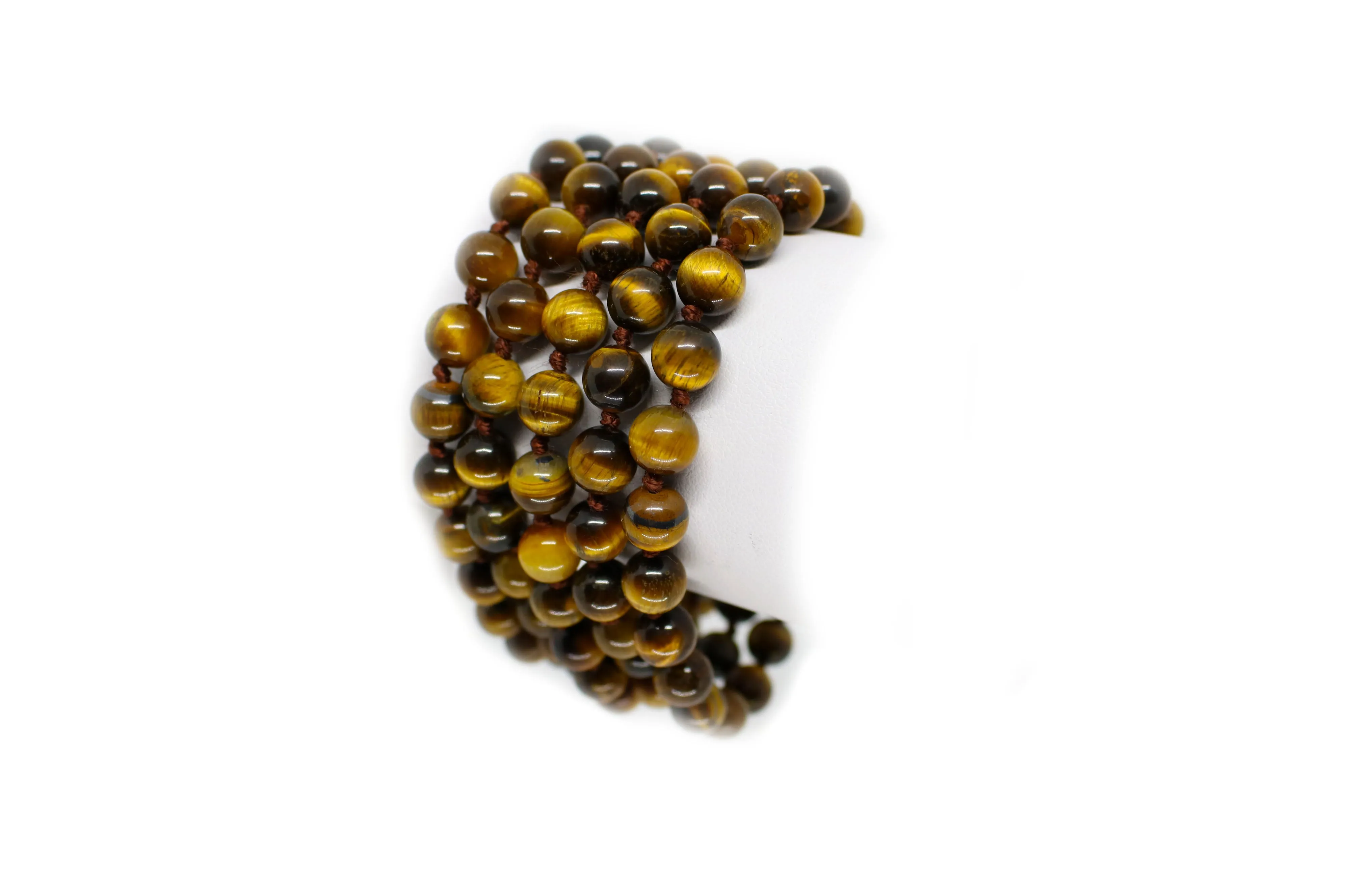 8mm Tiger's Eye Yellow Mala Beads Wrap Necklace with Removable Tassel