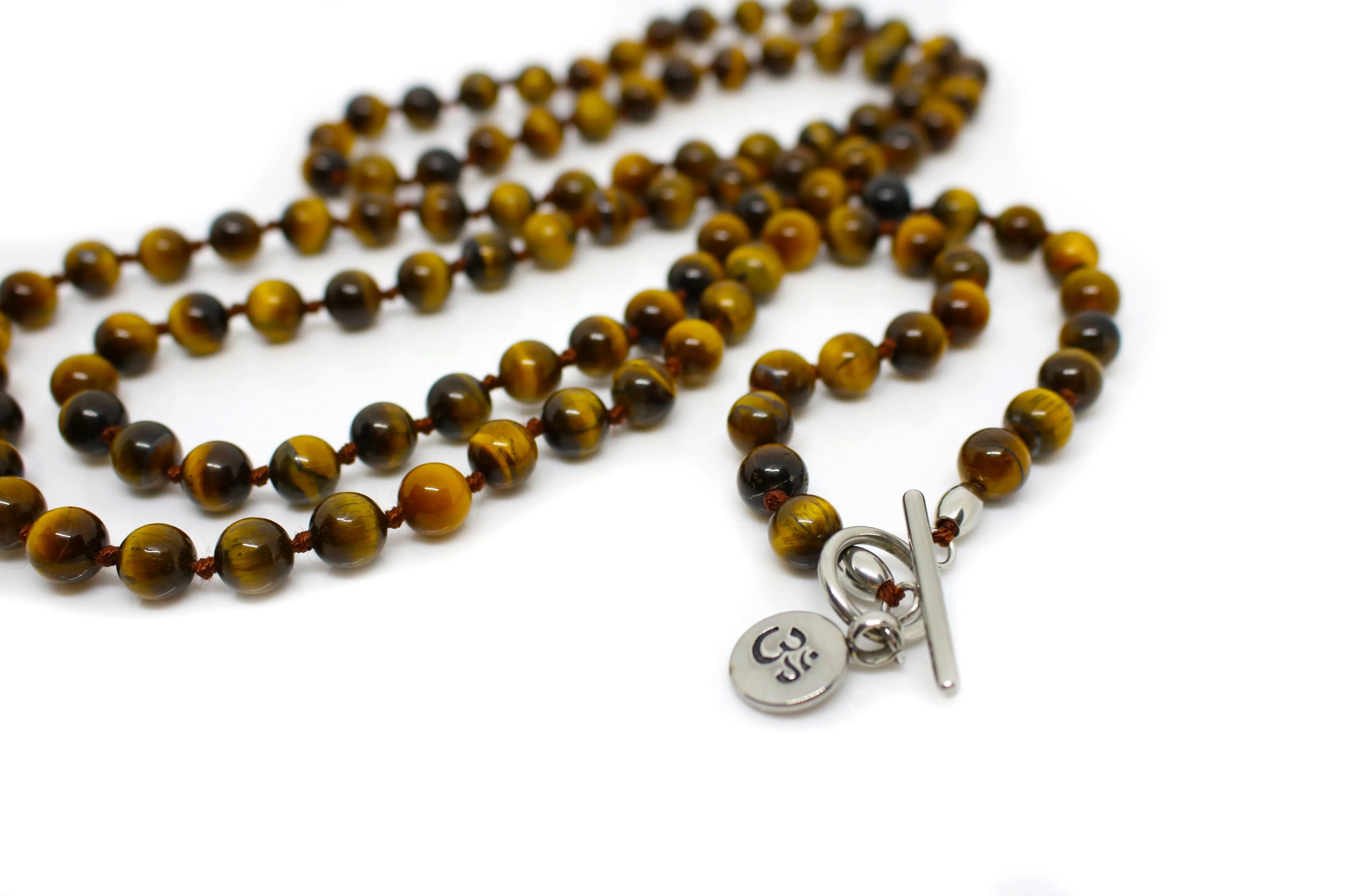 8mm Tiger's Eye Yellow Mala Beads Wrap Necklace with Removable Tassel