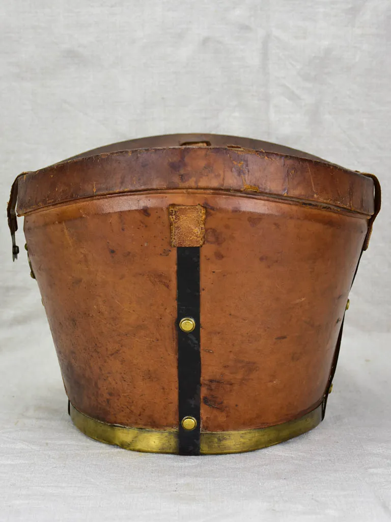 Antique French leather men's hat bag