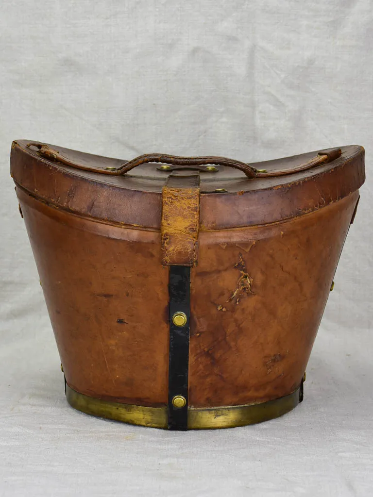 Antique French leather men's hat bag