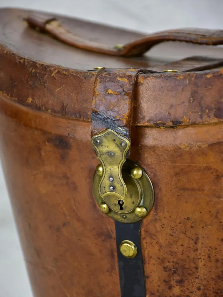 Antique French leather men's hat bag