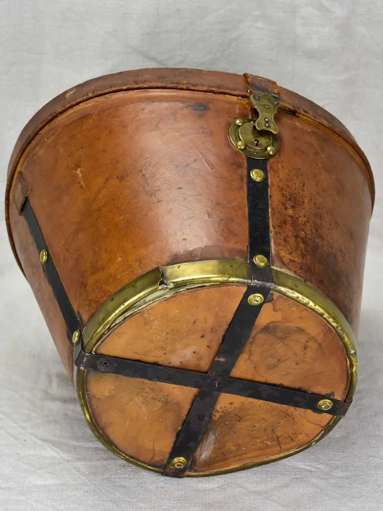 Antique French leather men's hat bag
