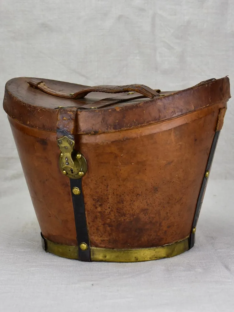 Antique French leather men's hat bag