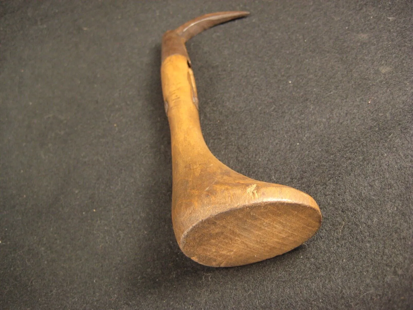 Antique Japanese  Signed Forged  Iron  Gaff With Hinoki Wood Handle