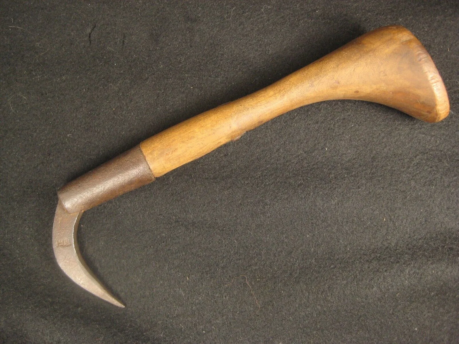 Antique Japanese  Signed Forged  Iron  Gaff With Hinoki Wood Handle