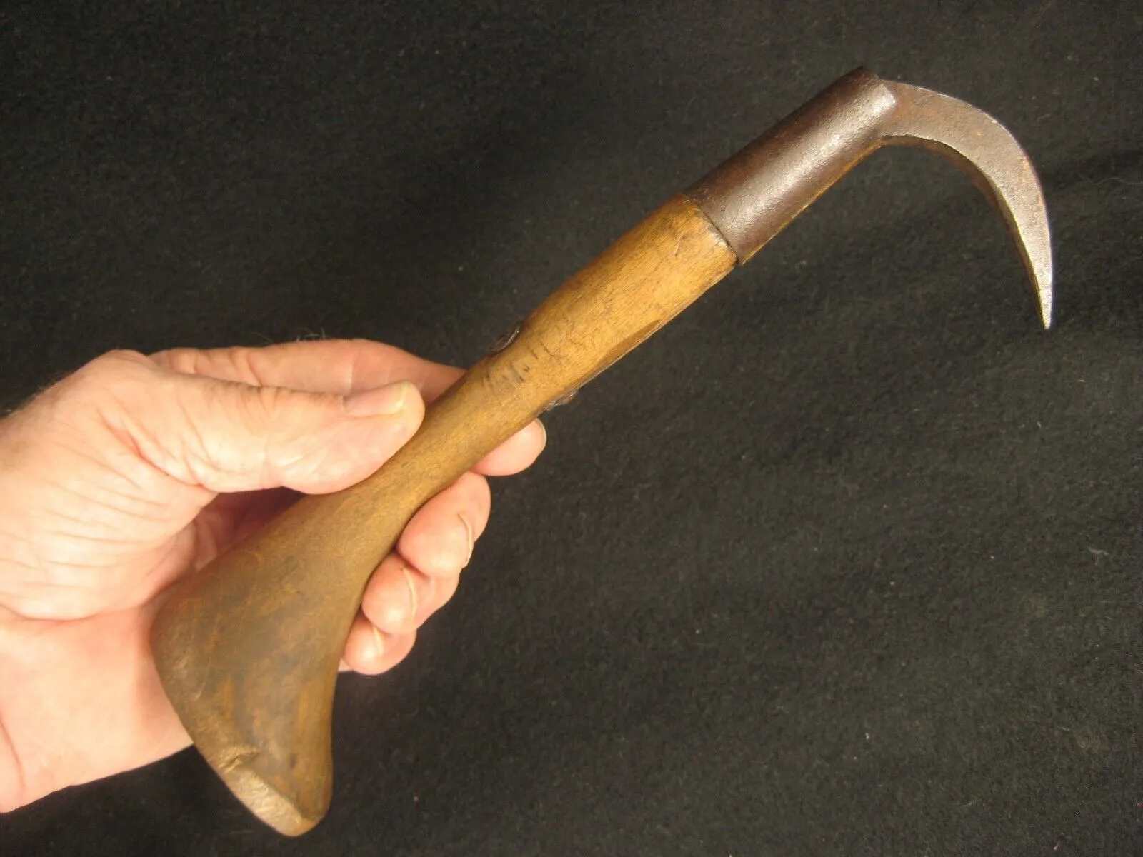 Antique Japanese  Signed Forged  Iron  Gaff With Hinoki Wood Handle