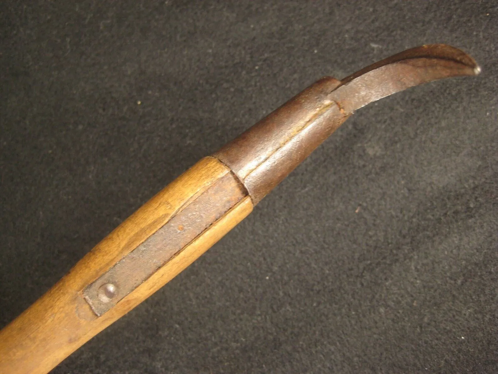 Antique Japanese  Signed Forged  Iron  Gaff With Hinoki Wood Handle