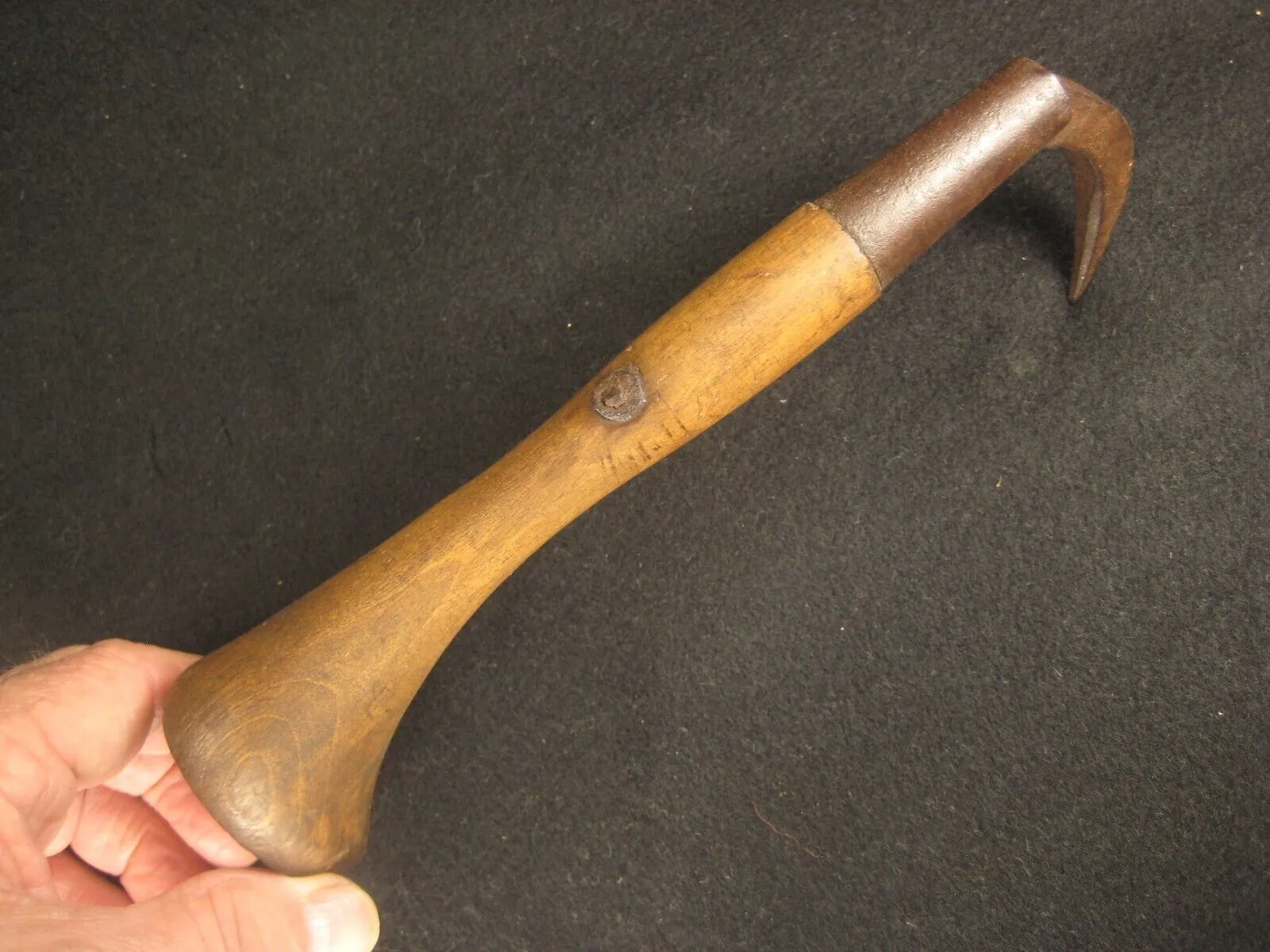 Antique Japanese  Signed Forged  Iron  Gaff With Hinoki Wood Handle