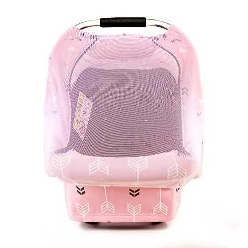 Baby Car Seat Covers-Acrabros Multifunctional Infant Carseat Canopy for Boys Girls,Stretchy Breathable Adjustable Peep Window Universal Fit Pink"Baby Arrow"
