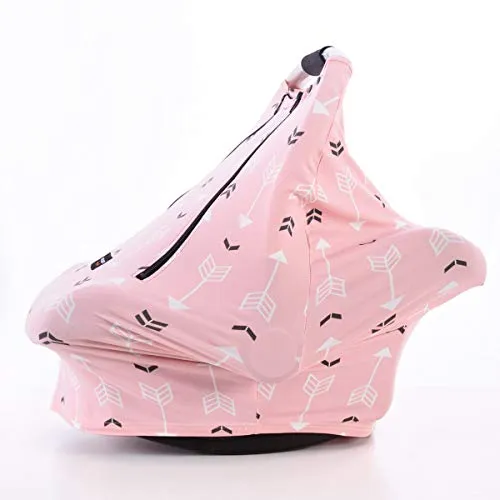 Baby Car Seat Covers-Acrabros Multifunctional Infant Carseat Canopy for Boys Girls,Stretchy Breathable Adjustable Peep Window Universal Fit Pink"Baby Arrow"