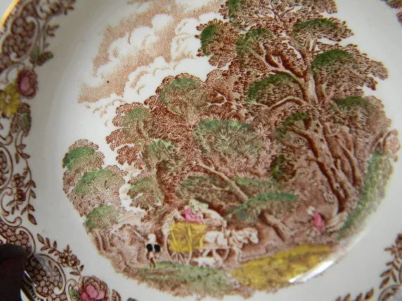Brown Toile Transferware Berry or Candy Bowl Dish