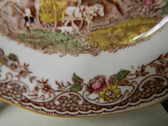 Brown Toile Transferware Berry or Candy Bowl Dish