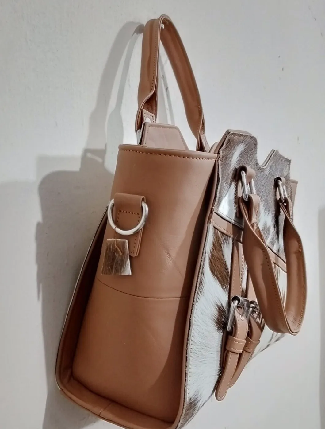 Brown White Leather Cowhide Purse