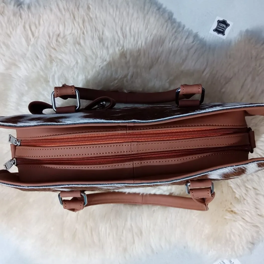 Brown White Leather Cowhide Purse