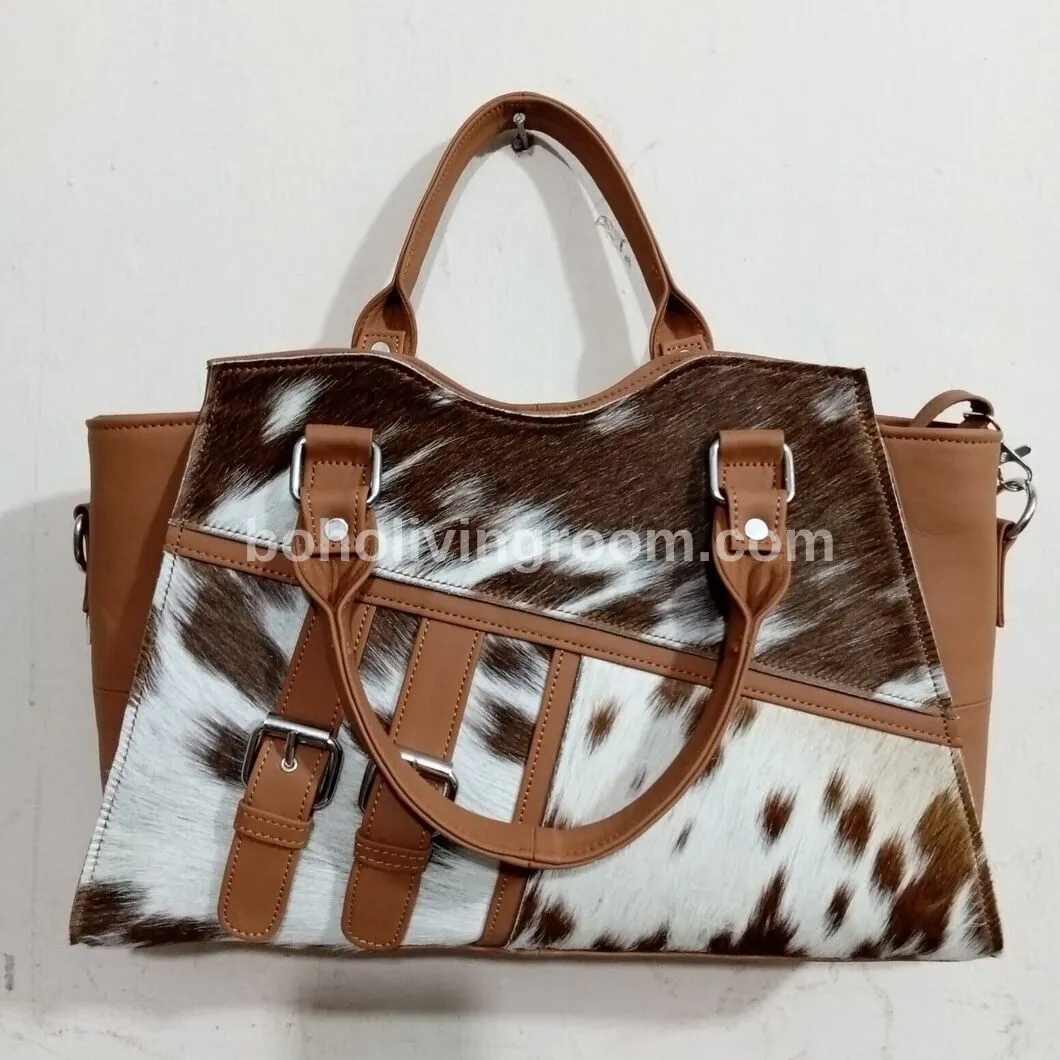 Brown White Leather Cowhide Purse