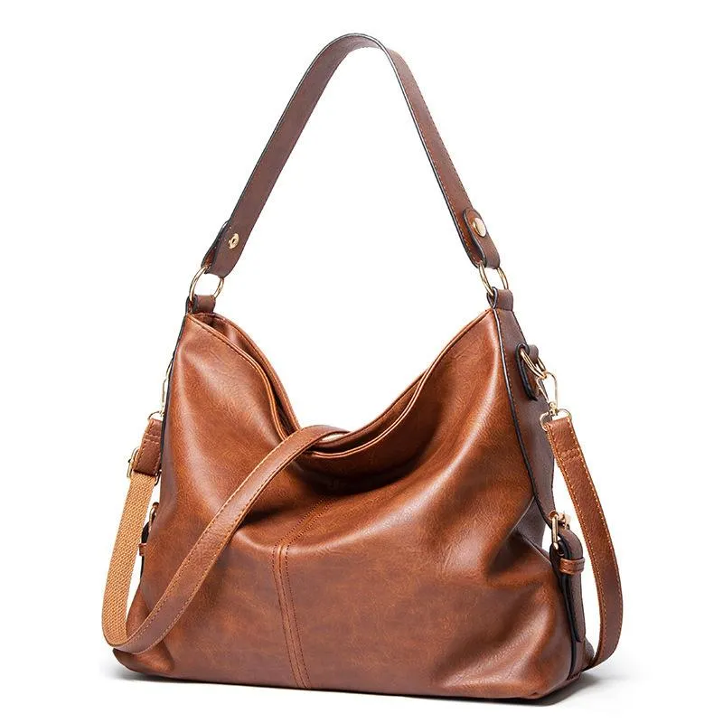 Causal Hobo Bag for Women Vegan Leather With Crossbody Long Strap in Tan, Blue, Grey, Black