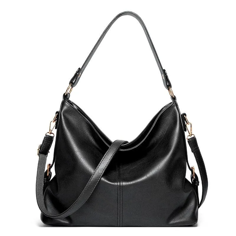 Causal Hobo Bag for Women Vegan Leather With Crossbody Long Strap in Tan, Blue, Grey, Black