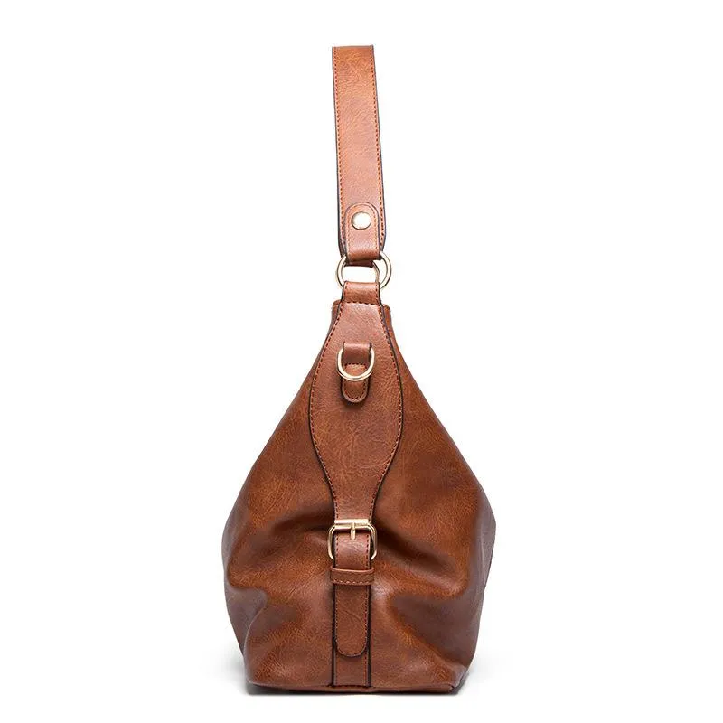 Causal Hobo Bag for Women Vegan Leather With Crossbody Long Strap in Tan, Blue, Grey, Black