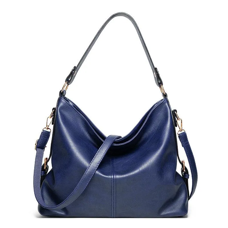 Causal Hobo Bag for Women Vegan Leather With Crossbody Long Strap in Tan, Blue, Grey, Black