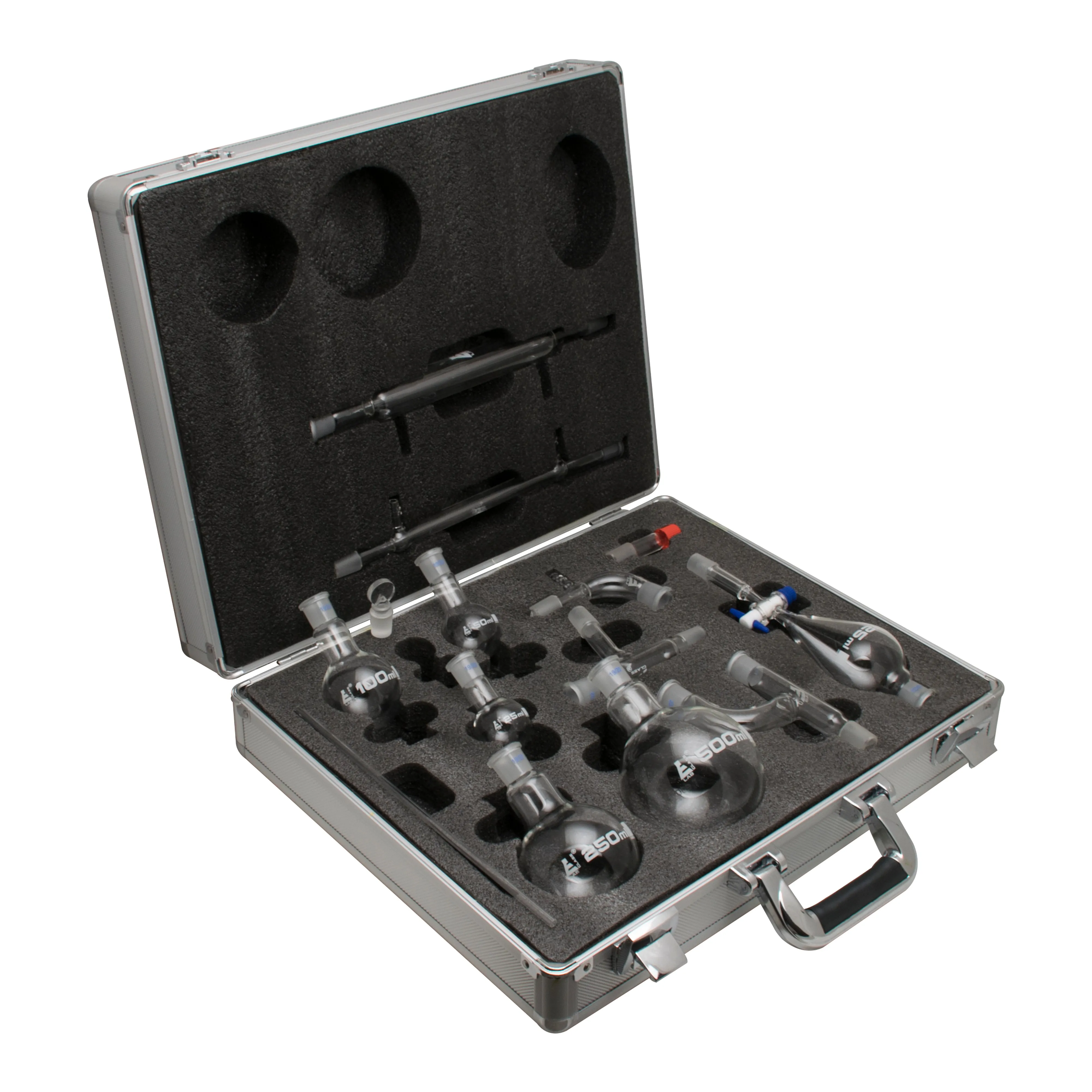 Distillation Kit - Organic Chemistry Set with Size 19/22 Interchangeable Joints - 15 Pieces with Hard Storage Briefcase - Borosilicate Glass - Eisco labs
