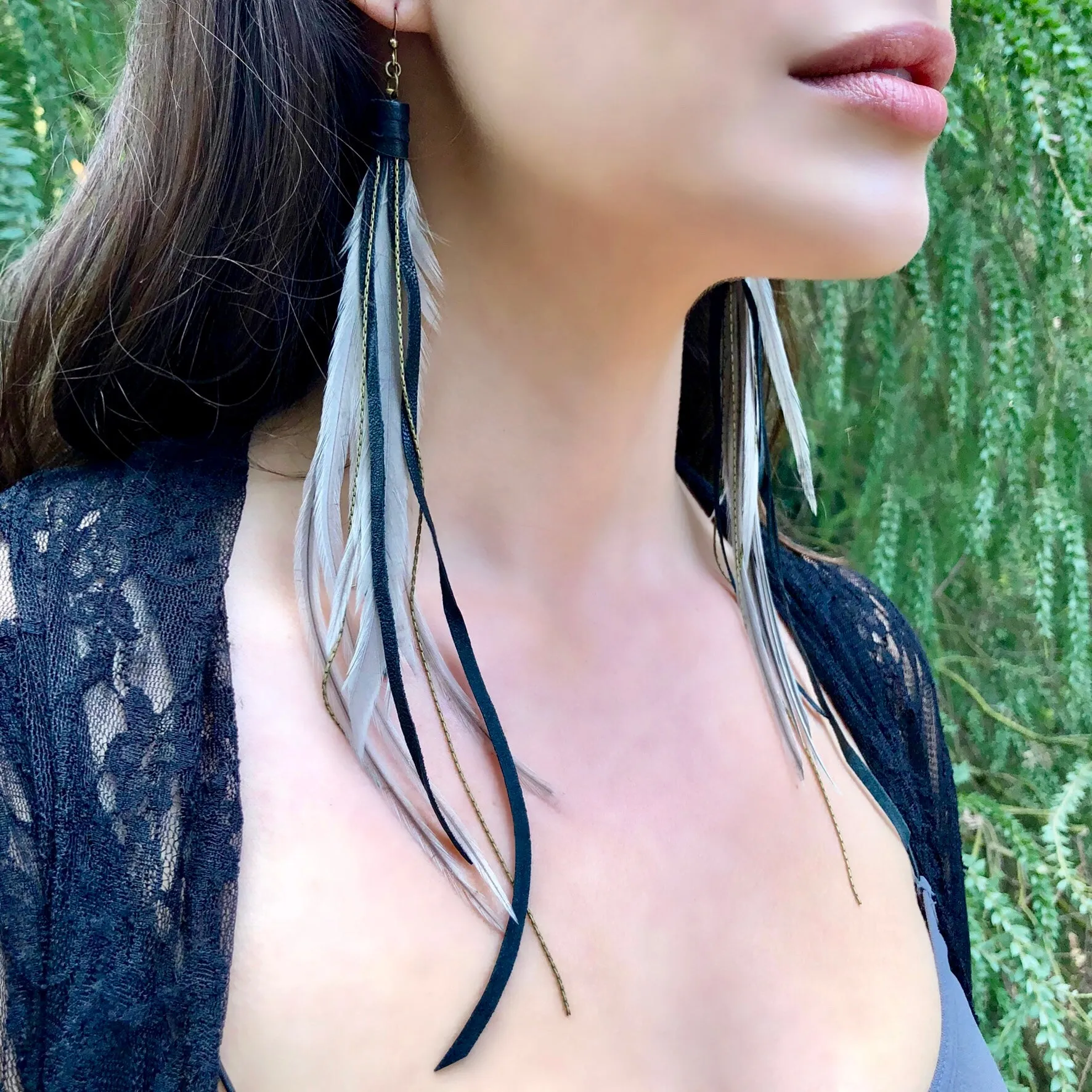 Earrings, Feather & Leather Pirate Earrings - SALE!