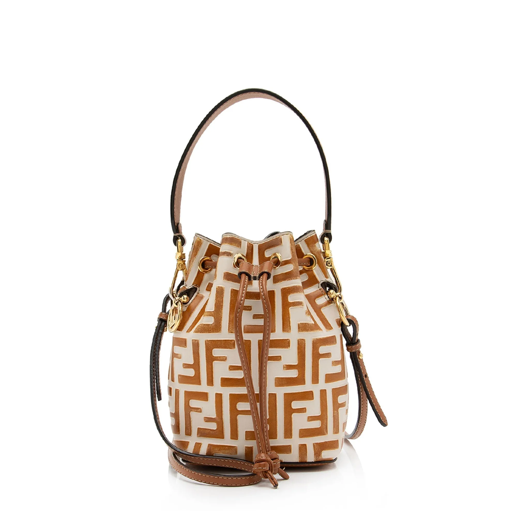 Fendi FF Embossed Calfskin Mon Tresor Mini Bucket Bag (SHF-ubOHeg)