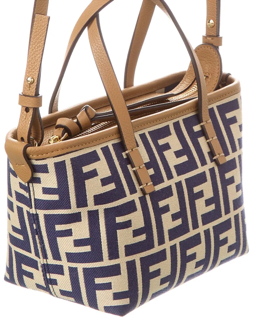 FENDI Mini Roll FF Jacquard Leather-Trim Tote