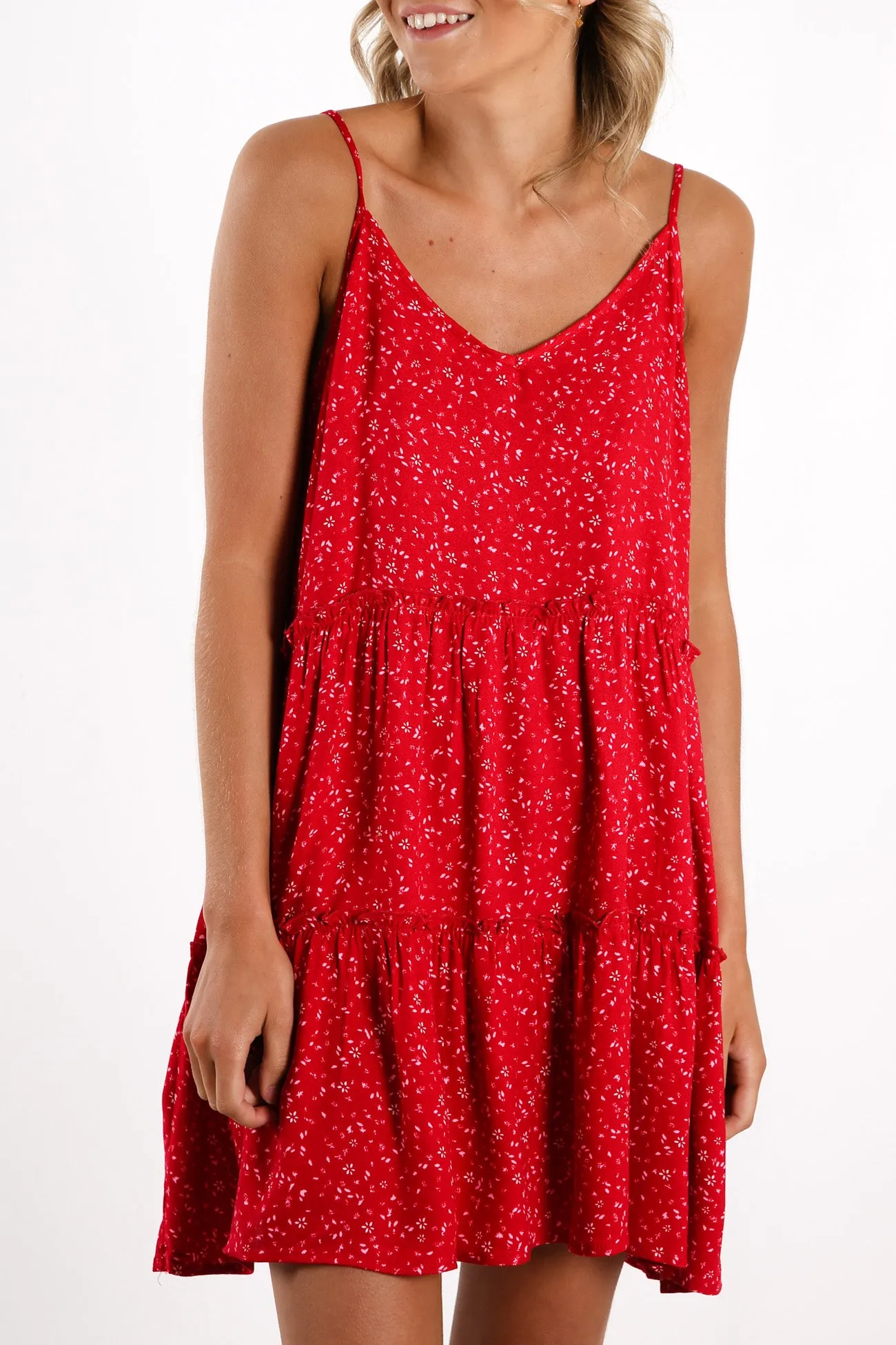 Flourishing Mini Dress Red Ditsy Floral