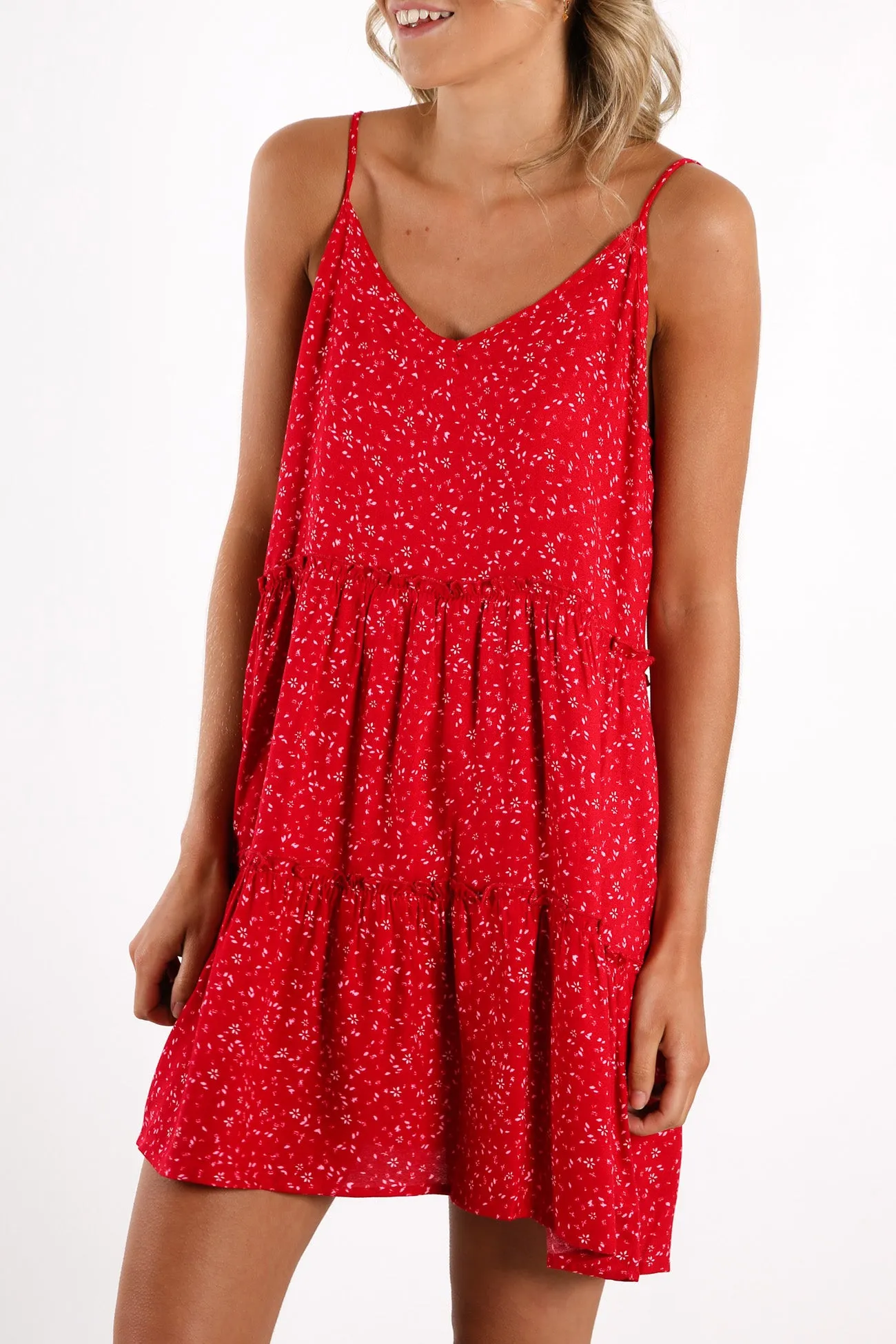 Flourishing Mini Dress Red Ditsy Floral