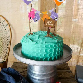 Girl's Fishing Party Cake Bunting and Gone Fishing Cake Topper