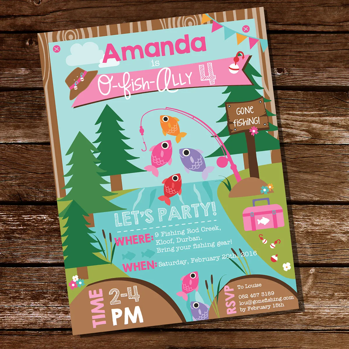 Girl's Fishing Party Invitation | Gone Fishing Invite