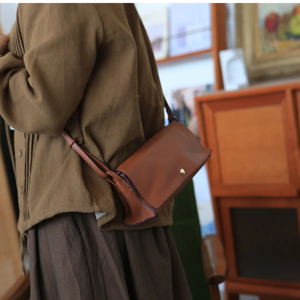 Ladies Small Crossbody Bags Brown Shoulder Bag For Women