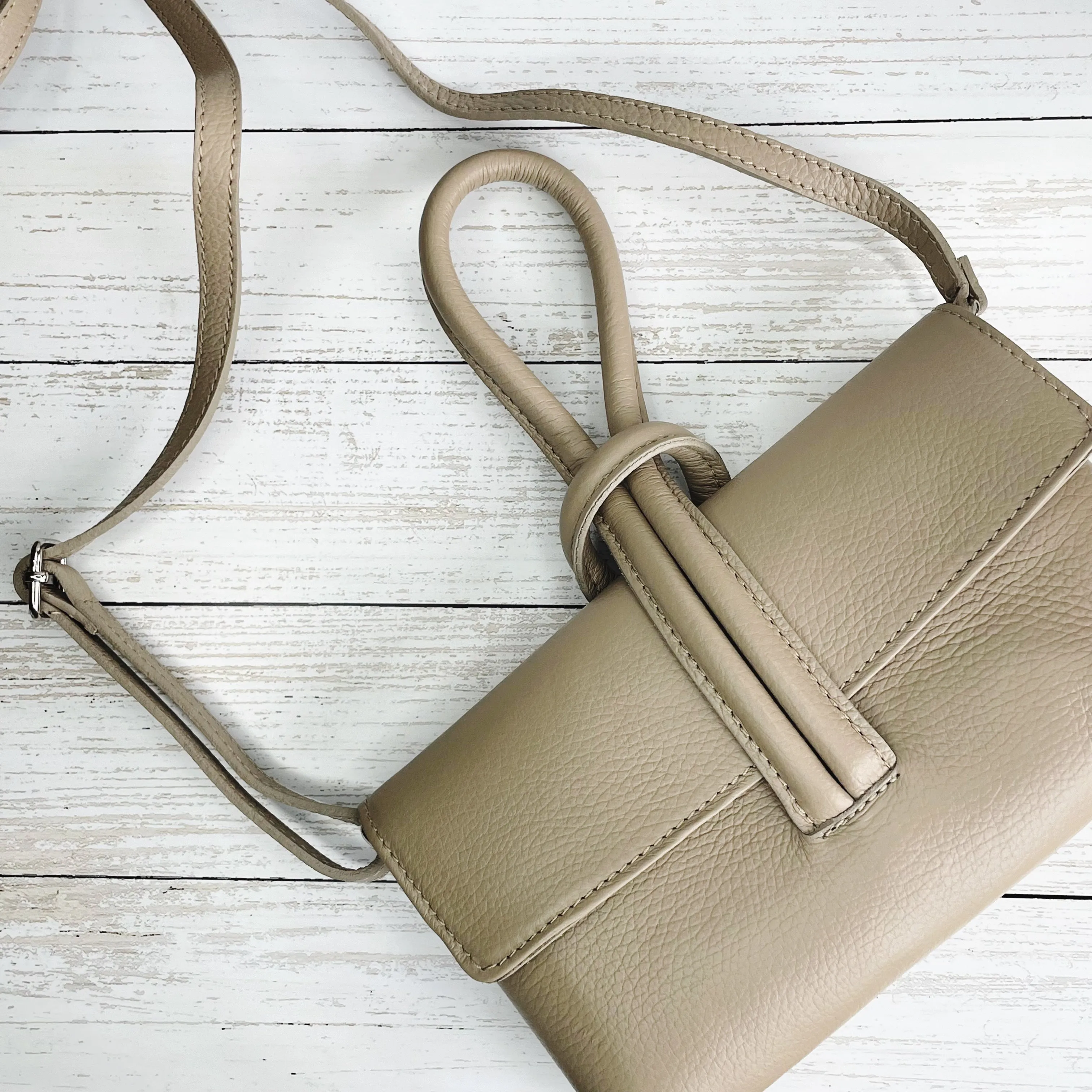 Leather Loop Clutch Bag - Taupe
