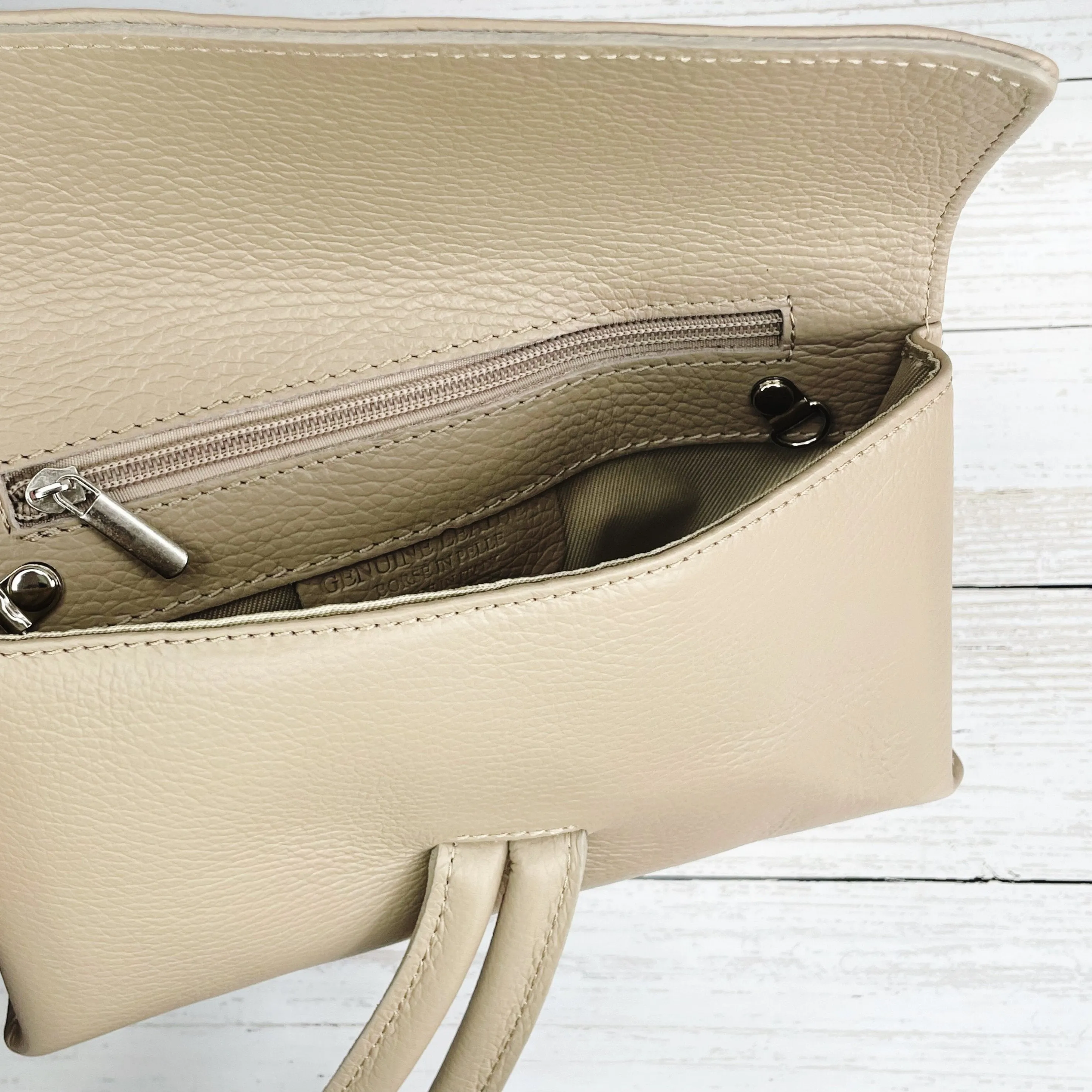Leather Loop Clutch Bag - Taupe