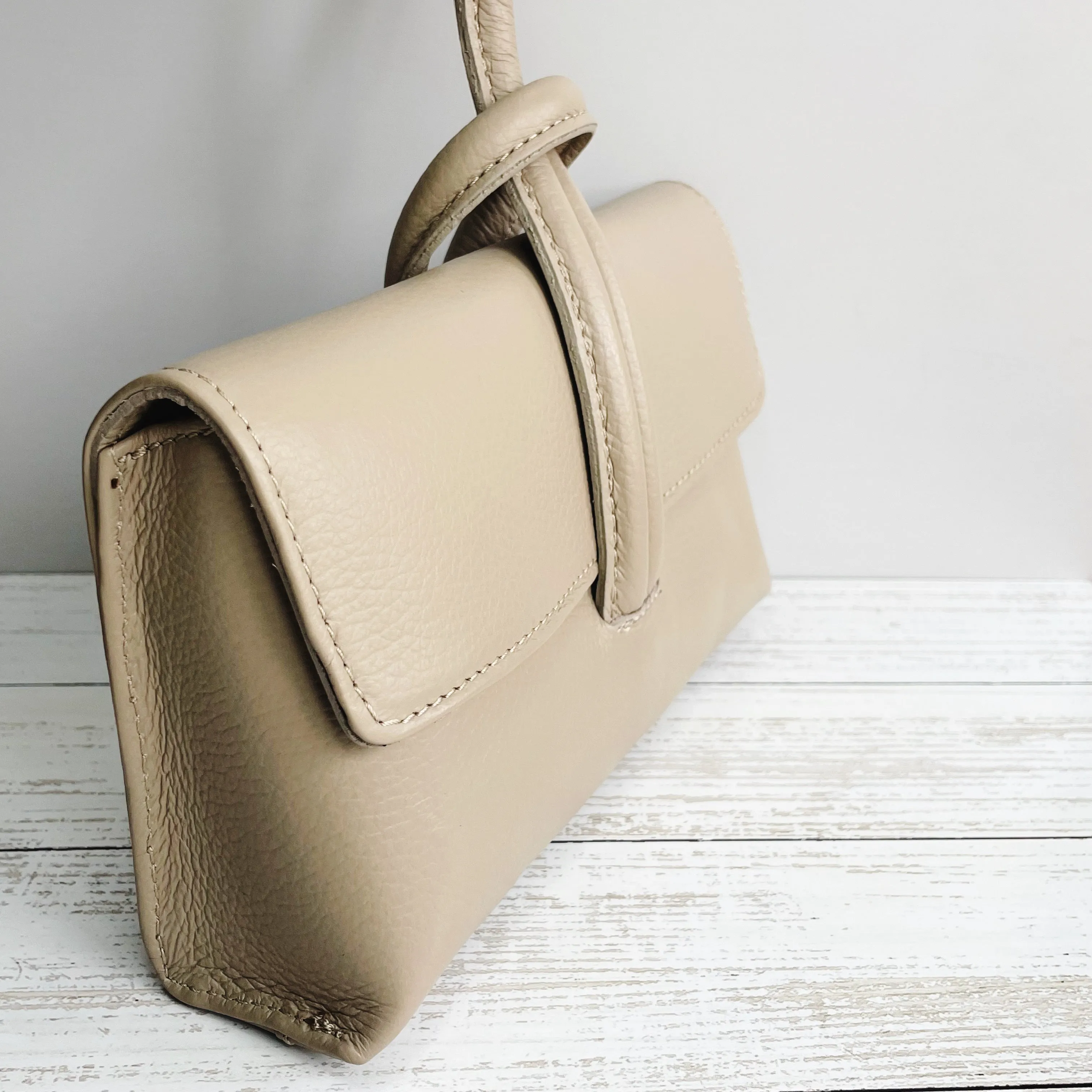 Leather Loop Clutch Bag - Taupe
