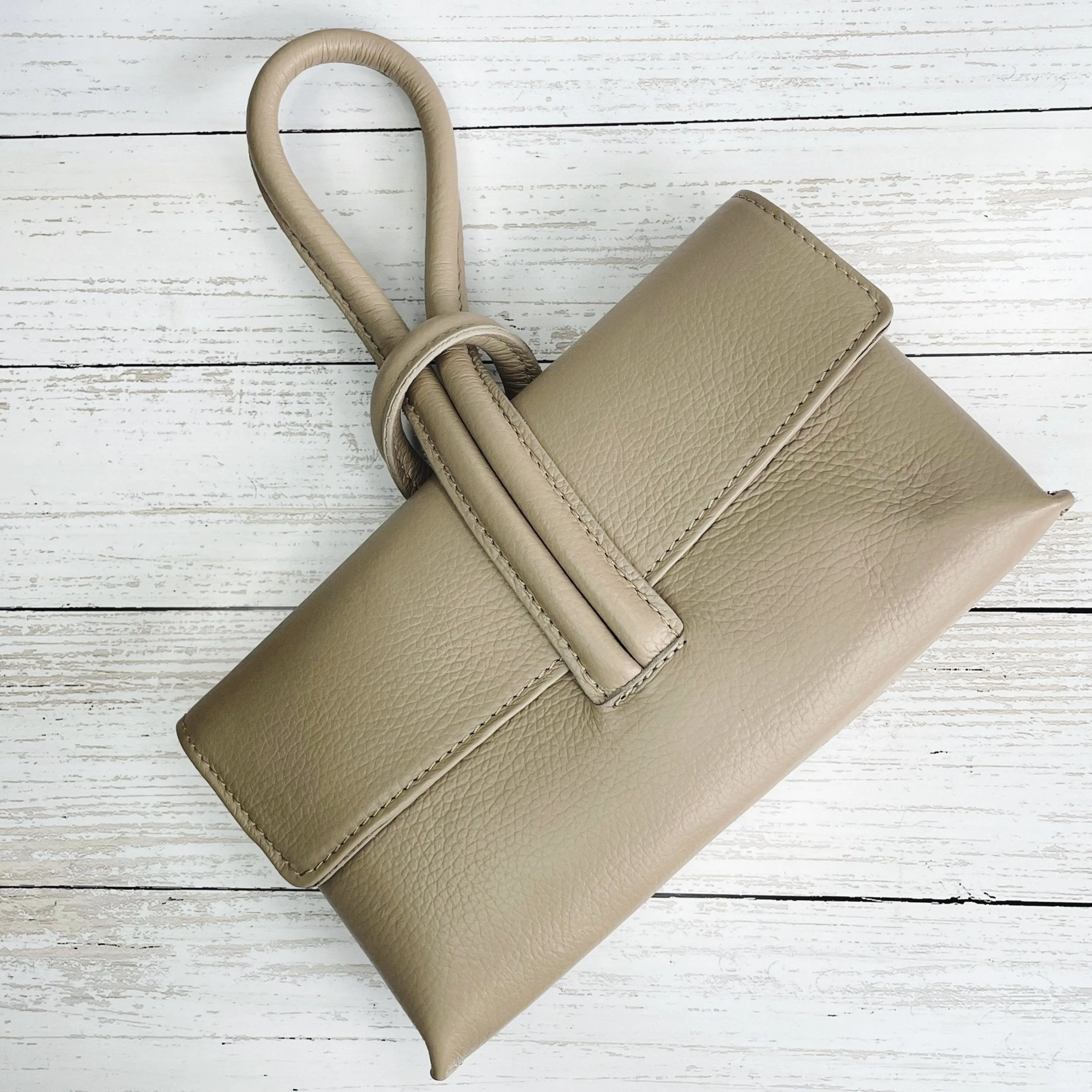 Leather Loop Clutch Bag - Taupe