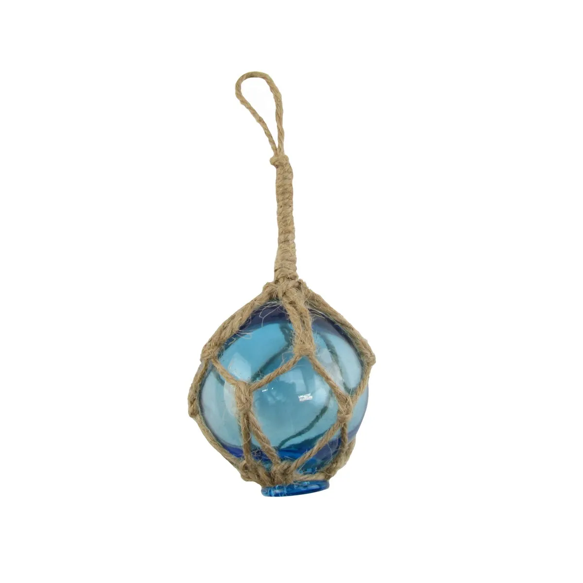 Light Blue Glass Float Nautical Rope Buoy Fish Net Ball Fishing Buoy Tiki/Luau Decor