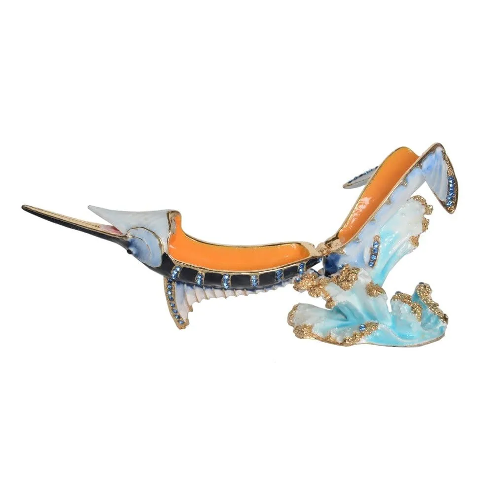 Marlin Bejeweled Pewter Hand Painted Jewelry Trinket Box-Gorgeous!