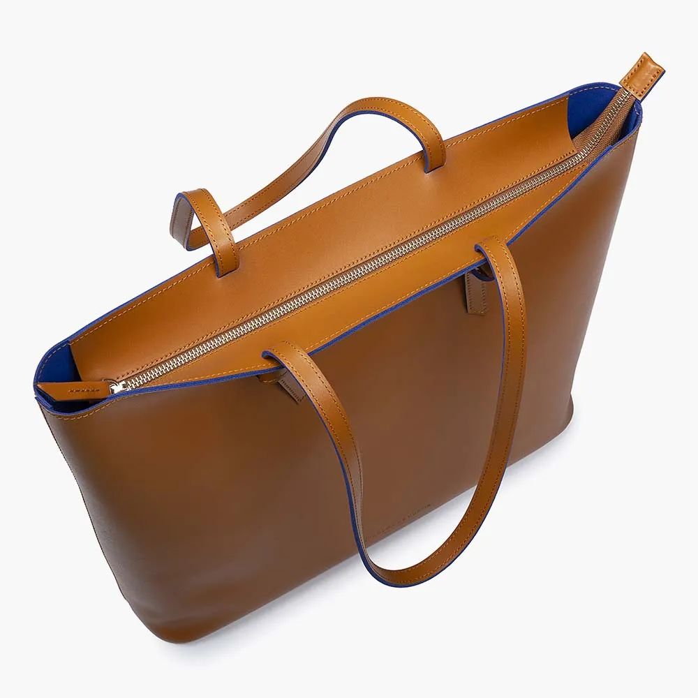 Milano Large Leather Shoulder Tote Bag - Cognac