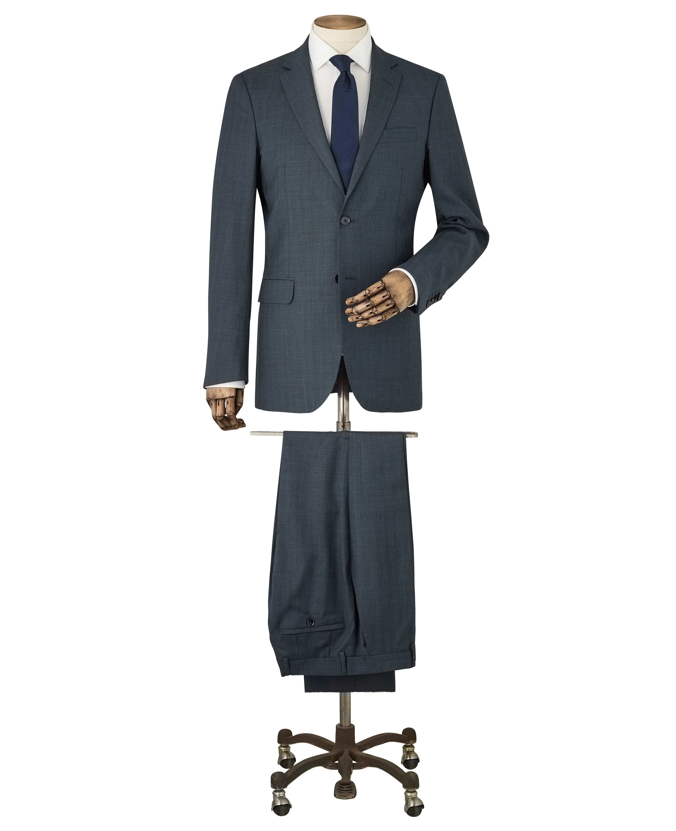 Navy Herringbone Wool-Blend Suit