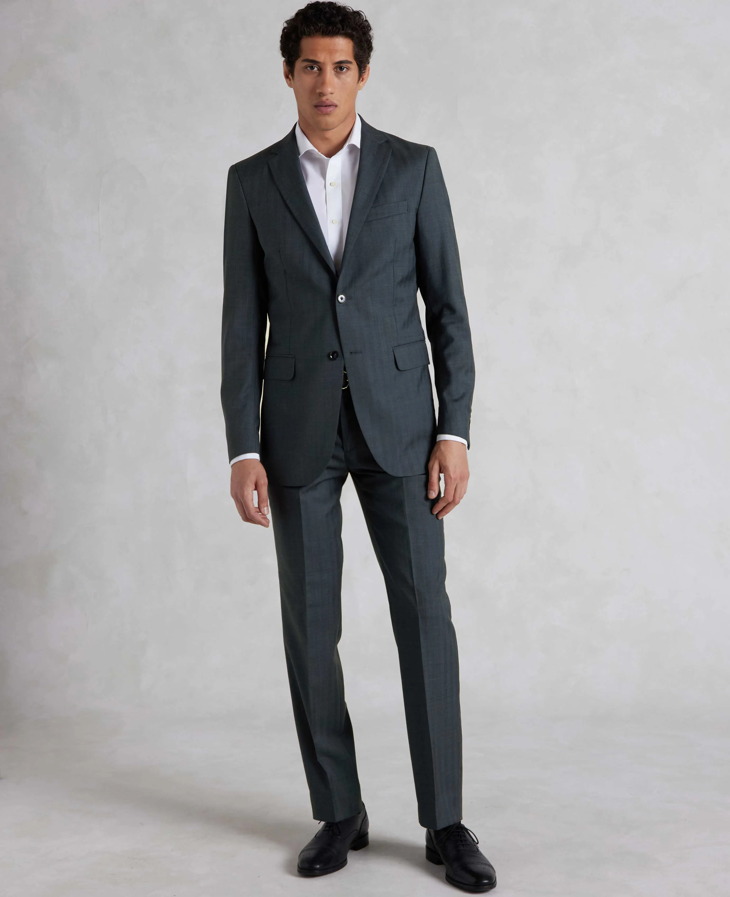 Navy Herringbone Wool-Blend Suit
