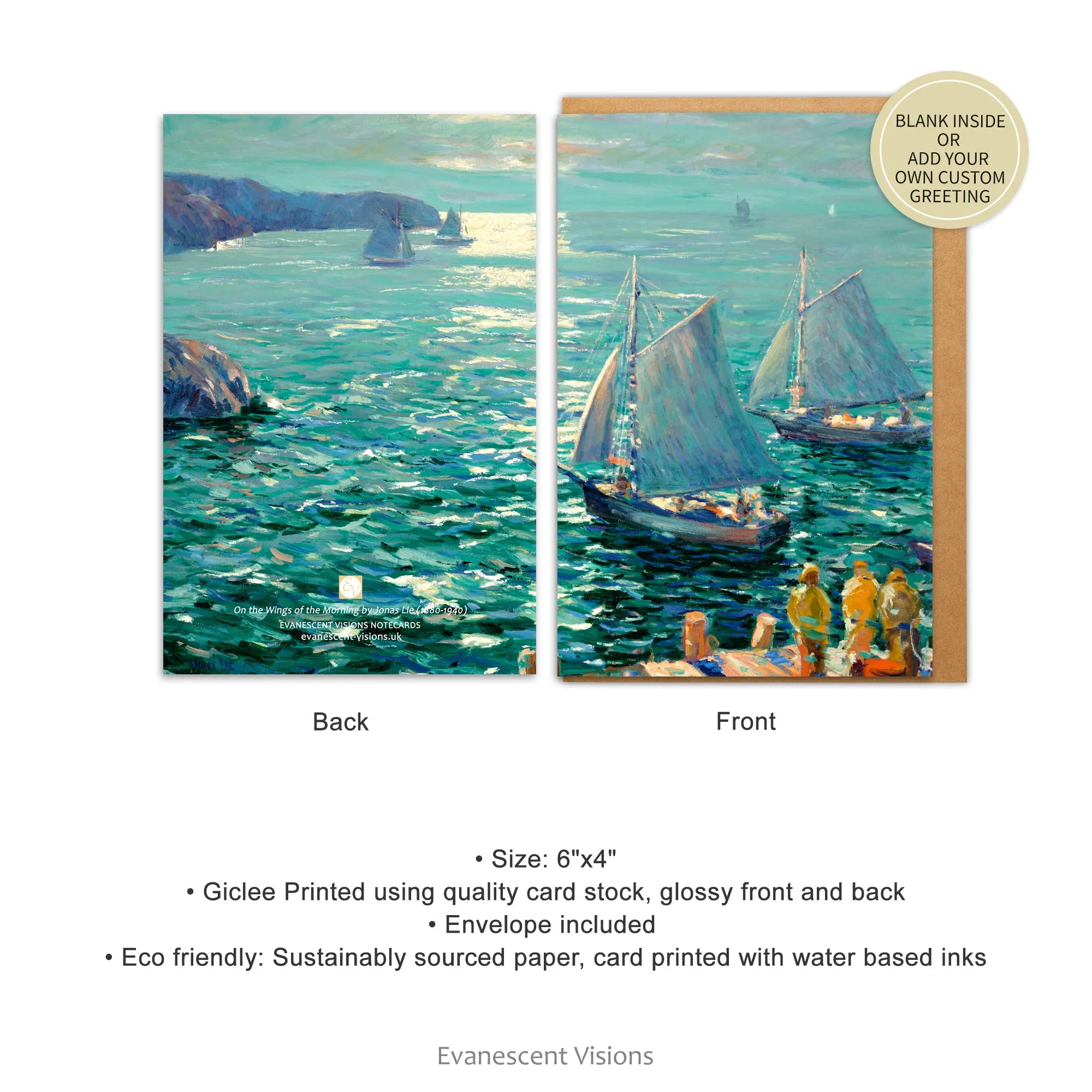 On the Wings of the Morning Nautical Art Notecards, Notelets Pack, Personalised or Blank