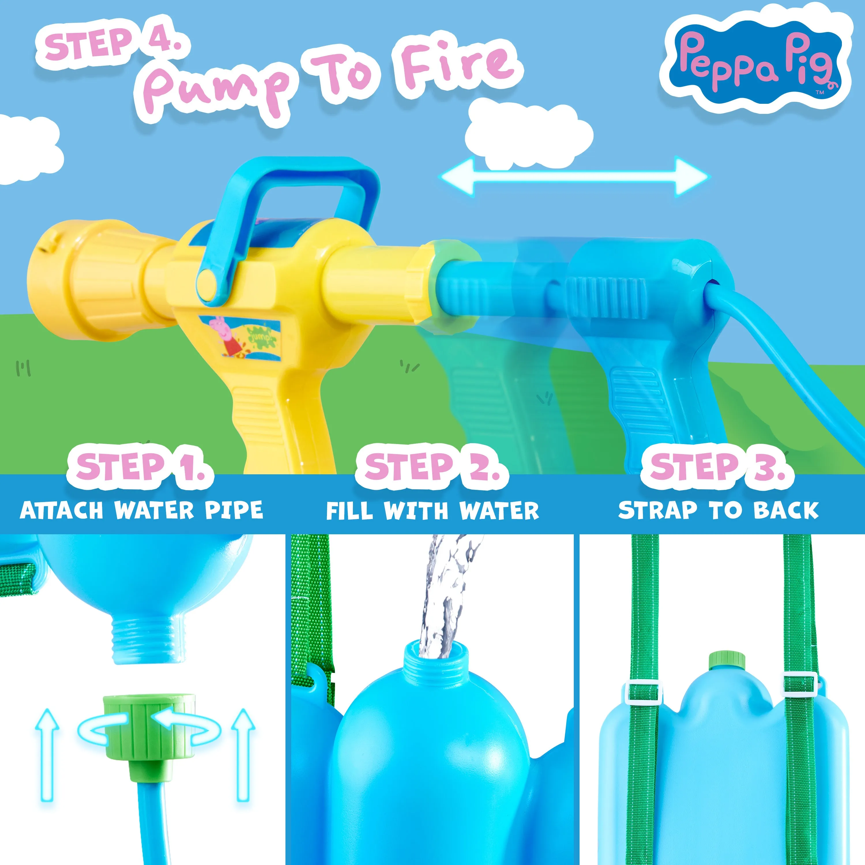 Peppa Pig Water Gun Backpack Kids Outdoor Water Toys