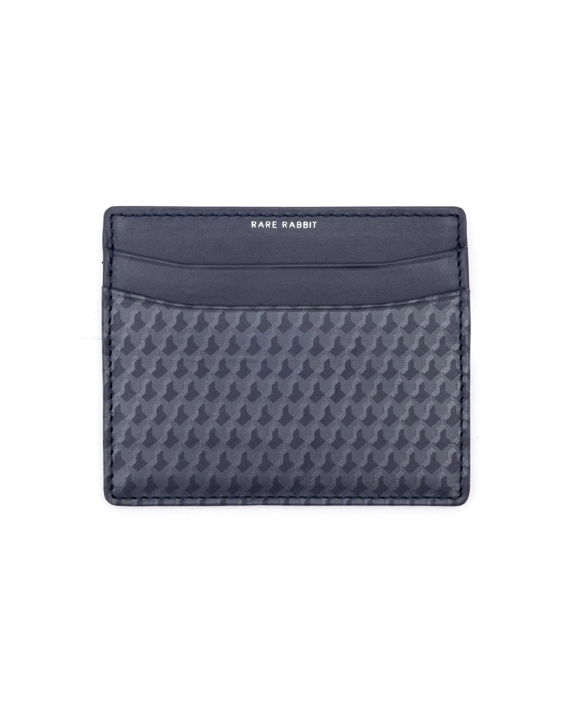 Rare Rabbit Mens Drac Blue Slim RFID Monogram Print Credit Card Holder