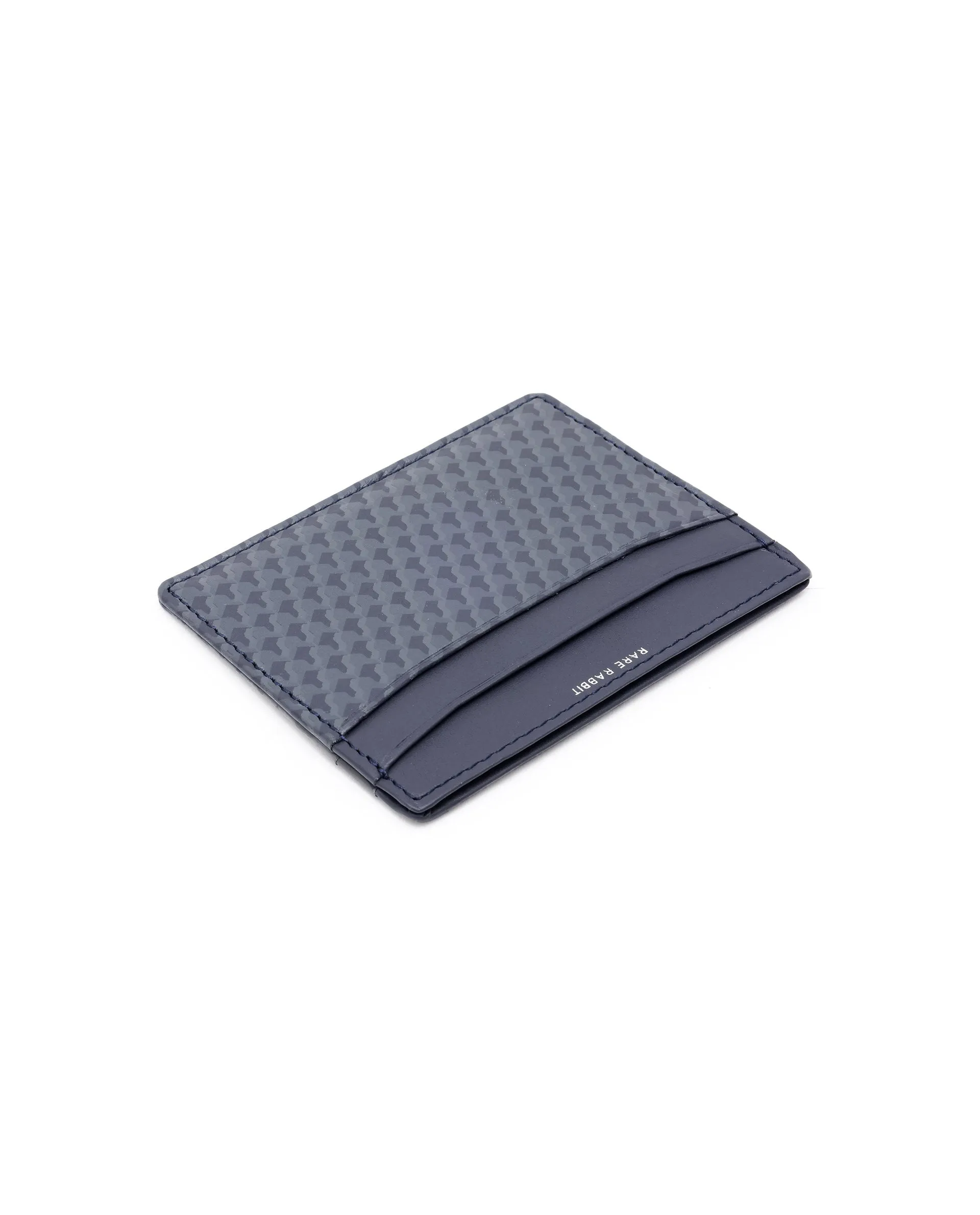Rare Rabbit Mens Drac Blue Slim RFID Monogram Print Credit Card Holder