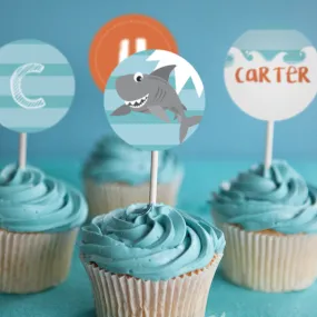 Shark Party Cupcake Toppers | Shark Birthday Decorations