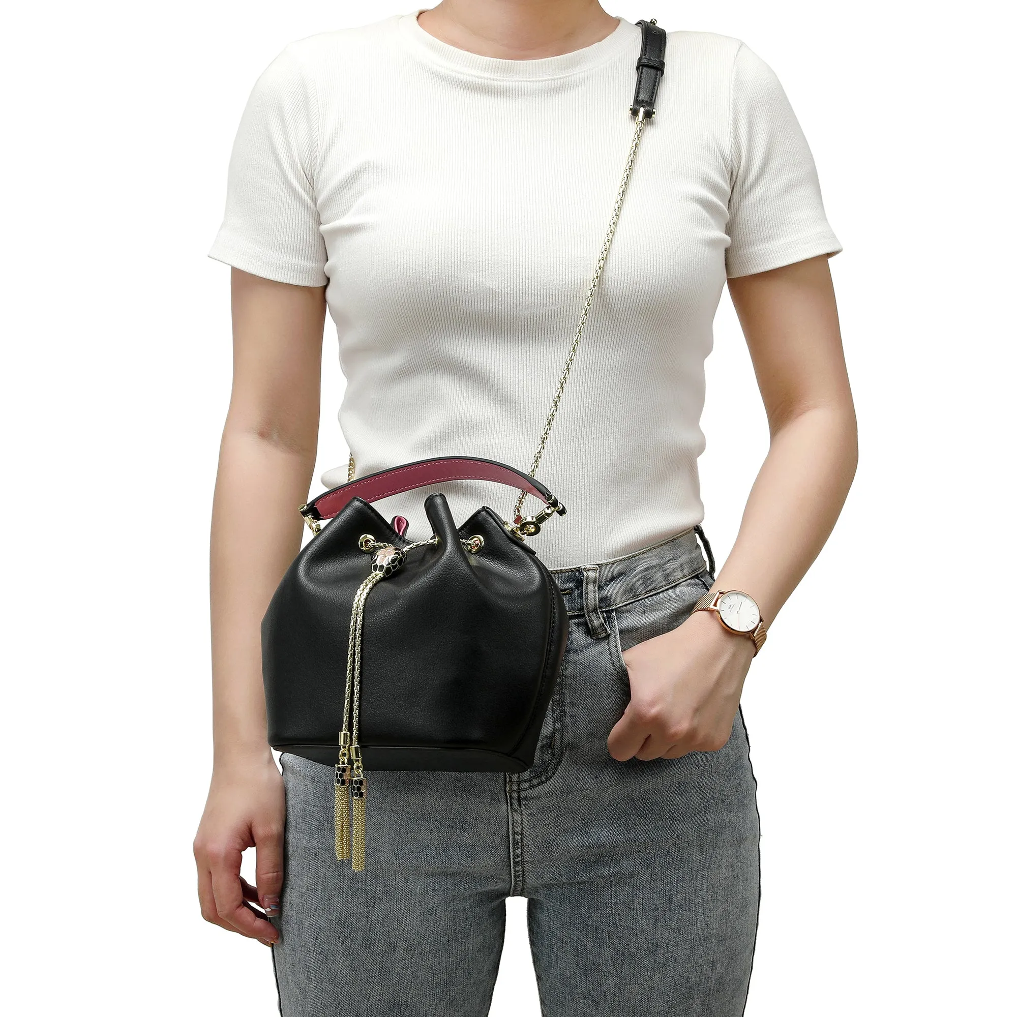Tiffany & Fred Smooth Leather Drawstring Bag